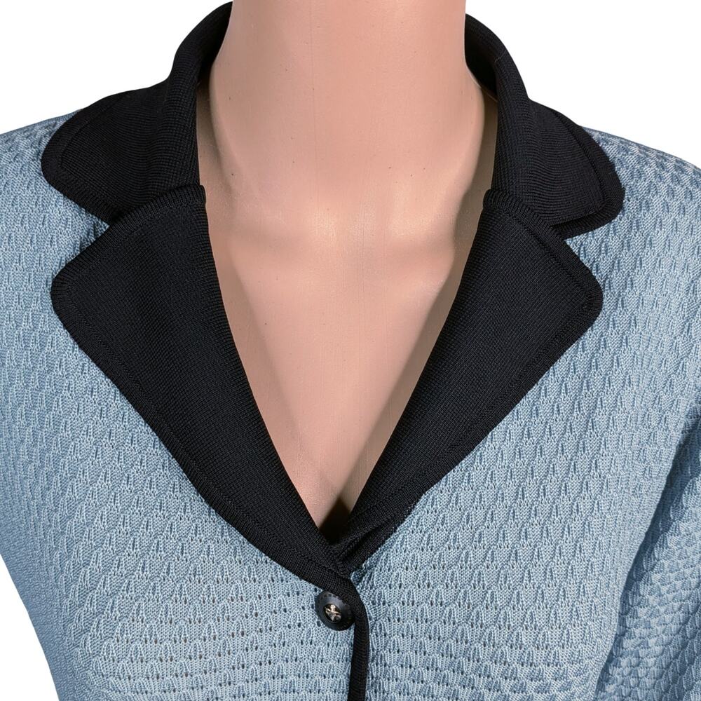 Misook Pastel Light Blue Black Trim Knit Cardigan Jacket Small S Vintage Blazer - Picture 3 of 8